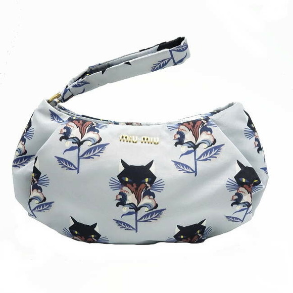 Miu Miu Pouch Cat Pattern Light Blue Multi - Picture 1 of 7